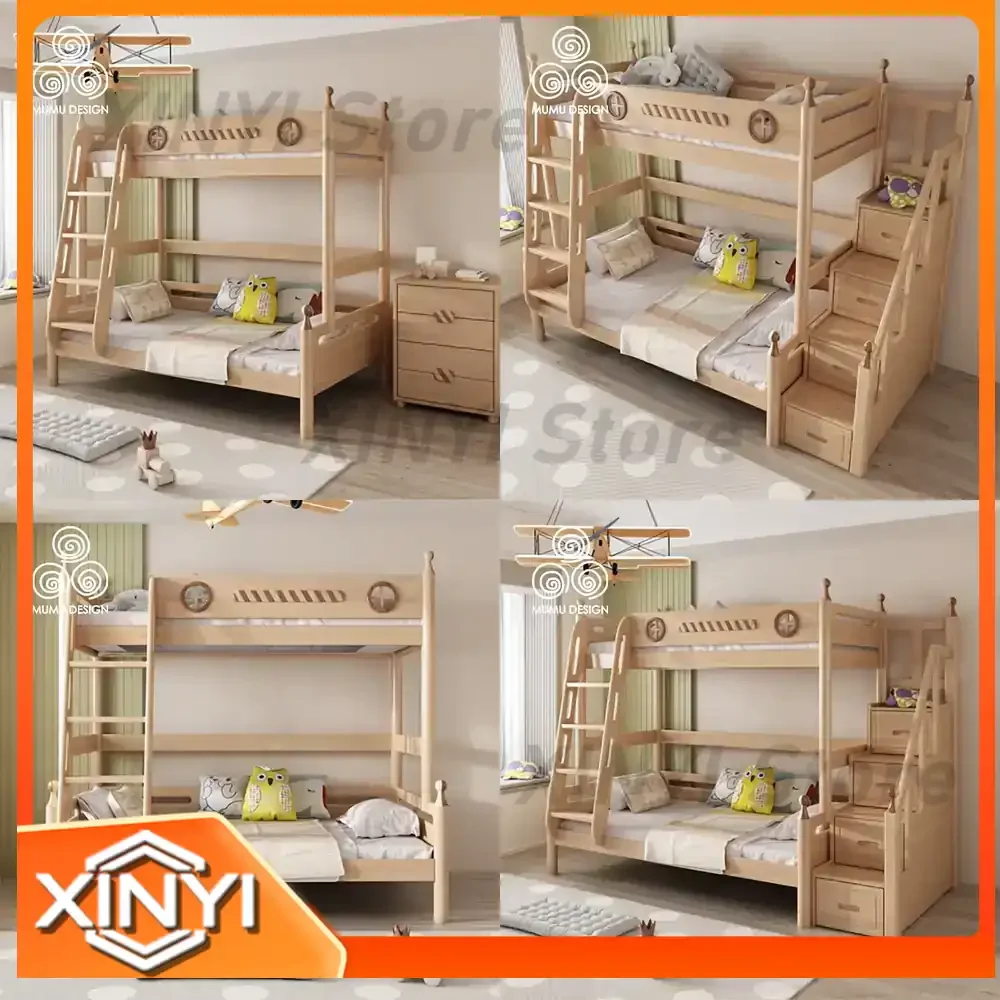 Wooden Bunk Bed for Children with Slide Space Saving 2 Floor Loft Bed for Kids Bedroom for MUMU Storage Wood Fantasy