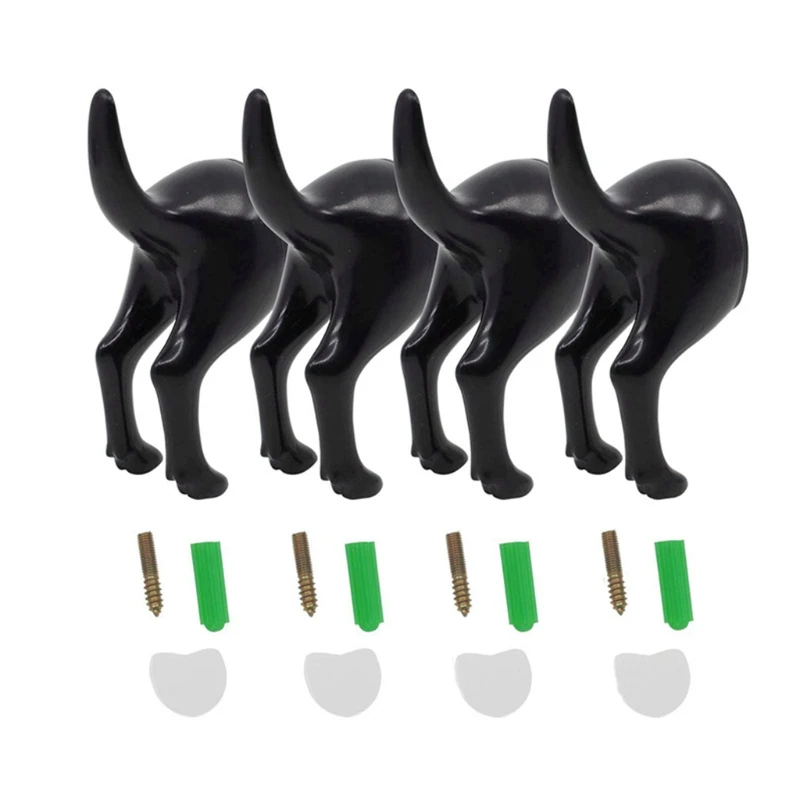 4Pcs Nordic Plastic Dog Tail Hooks with Screws Adhesive Tape Wall Mounted for Key Hanger Hat Coat Wall Hook Home