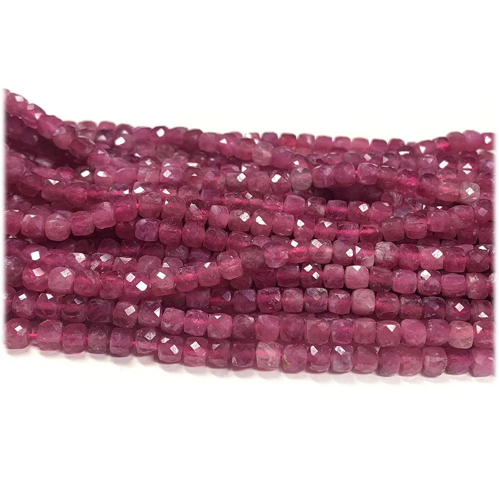 Veemake Natural Red Pink Tourmaline Irregular Cube Faceted Small Jewelry Beads 08240