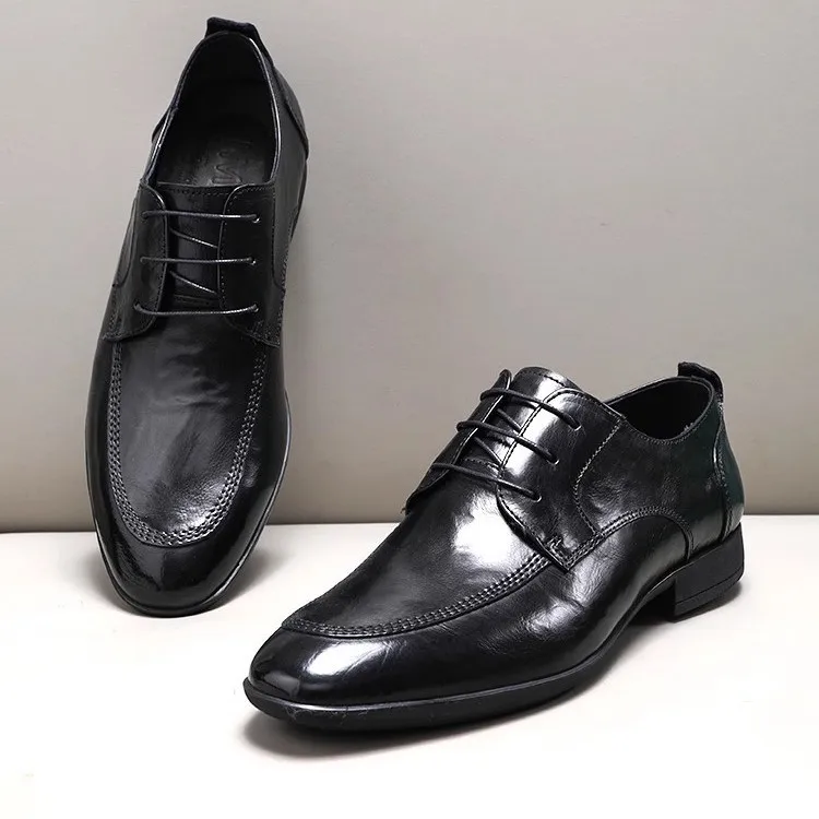 Men's lightweight, soft, comfortable, simple, neat and stylish top layer cowhide derby shoes casual leather shoes formal wear