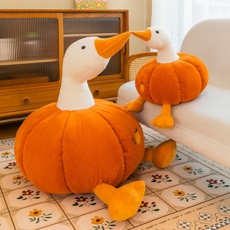 35cm/13.8in Pumpkin Duck Plush Doll Toys Goose Stuffed Animal Doll Toys for Halloween Christmas Birthday Gifts Decorations