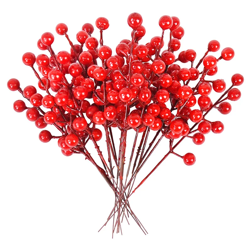 

10pcs Artificial Berry Fake Red Holly Berries Christmas Flower Stamen for Christmas Ornament DIY Xmas New Year Wreath Gift Decor