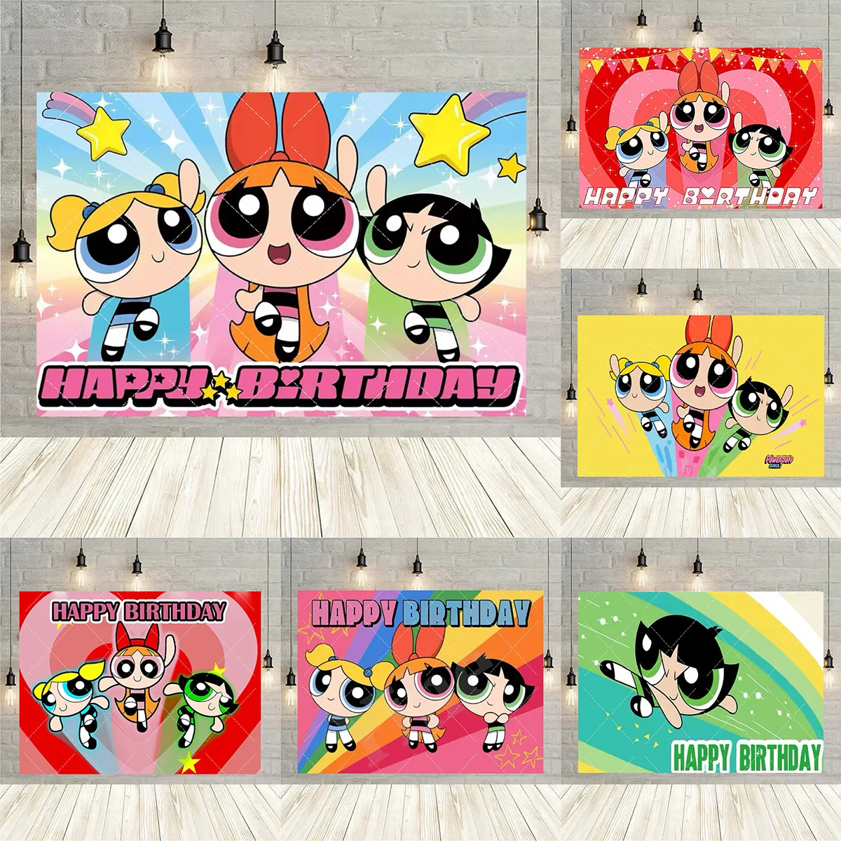 

Cartoon PowerPufF Them Backdrop For Kids Birthday Party Decor Banner Backdrop Kids Gift Baby Baptism Photography Backdrop
