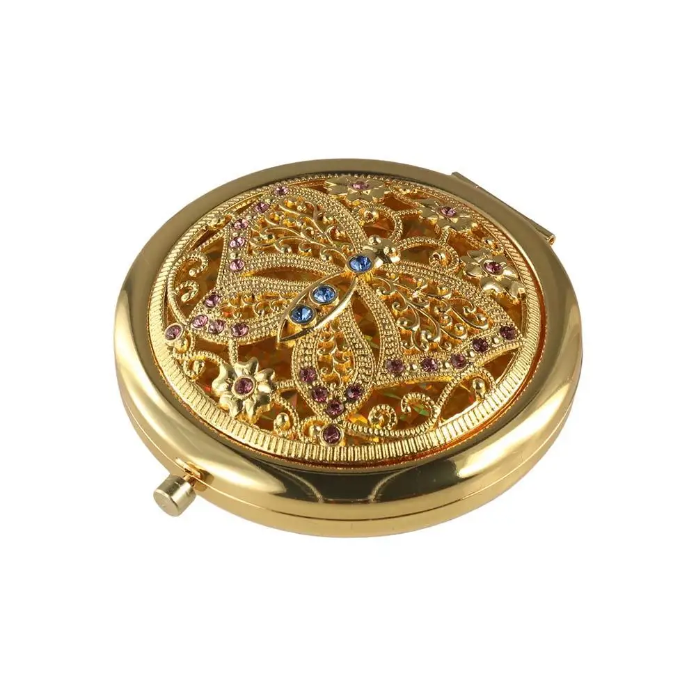 Espelho de maquiagem de metal requintado espelho gliter decorativo portátil espelho dupla face elegante espelho de bolso crianças