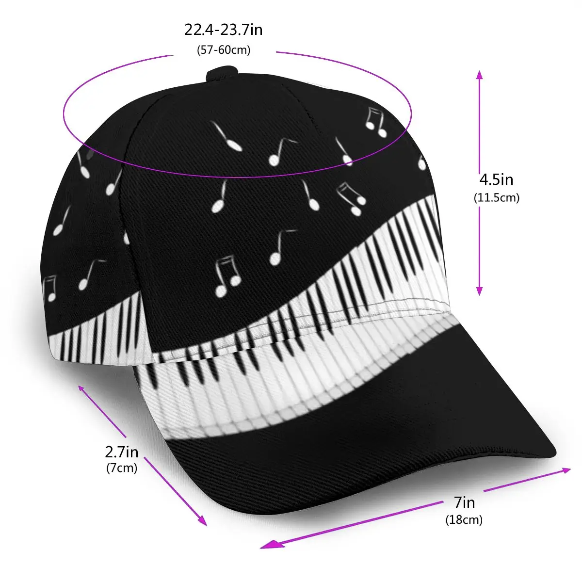 Unisex Outdoor Sport Sunscreen Baseball Hat Running Visor Cap Piano Keyboard And Notes