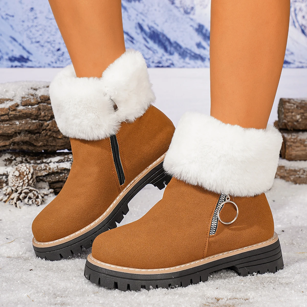 Woman Snow Boots 2025 New Anti-Slip Platform Winter Boots Woman Comfortable Keep Warm Plush Shoes Furry Faux Fur Shoes for Women