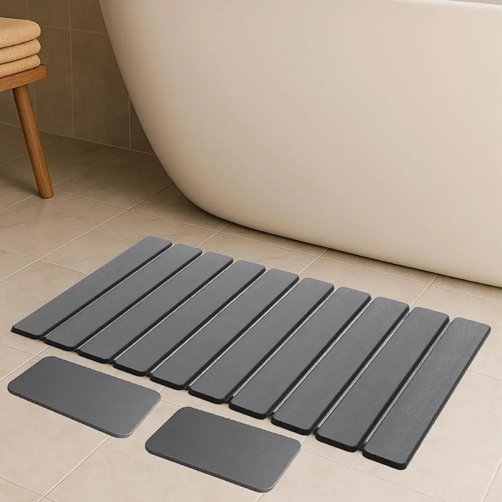 

Stone Bath Mat – Diatomaceous Earth Quick-Dry Non-Slip Bathroom Mat, Foldable Design, 3-Piece Set (24” x 16”)