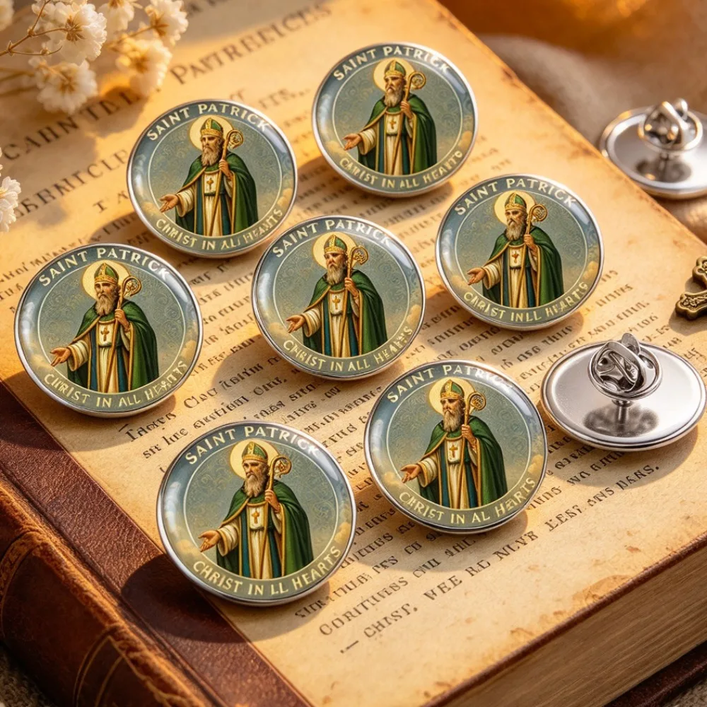 6/12/20 Pcs 2D Flat Saint Patrick Themed Brooch,Stainless Steel Lapel Pin,Irish Patron Saint Art Accessory,Holiday Souvenir Gift