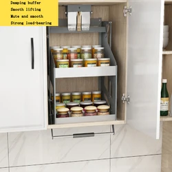 Kitchen Cabinet Pull-down Lift Basket Storage Spice Racks Wall Cabinet Up and Down Vertical Lift Drawer Baskets 45/55/*28*52CM