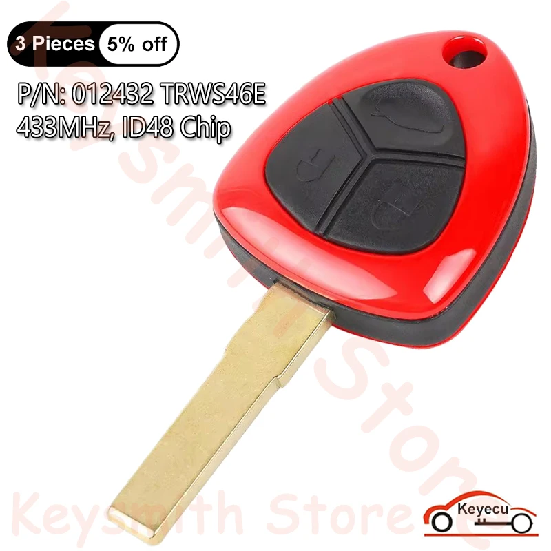 KEYECU 3 Buttons 433MHz ID48 Chip for Ferrari 458 488 599 Italia 612 FF California Auto Remote Control Key Fob 012432 TRWS46E