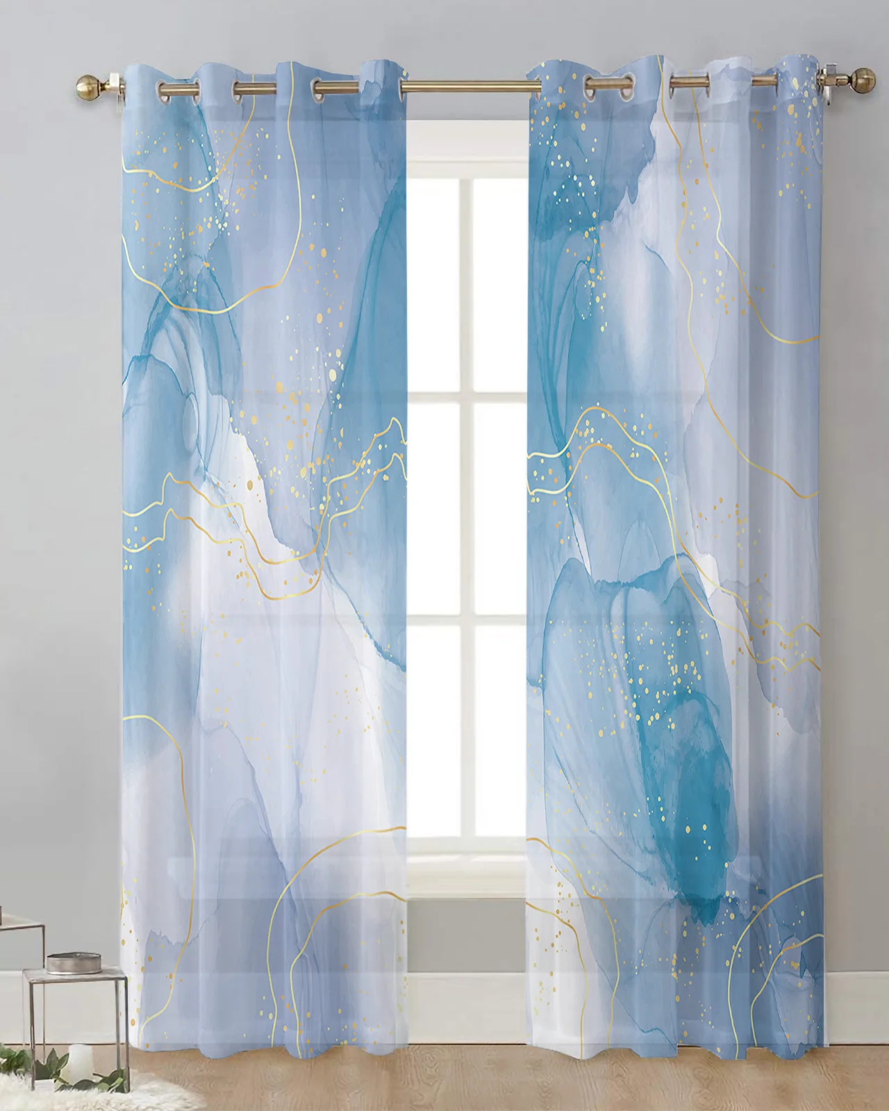 Marble Line Gold Overlap Gradient Tulle Curtain for Living Room Bedroom Modern Sheer Curtains Transparent Window Treatment