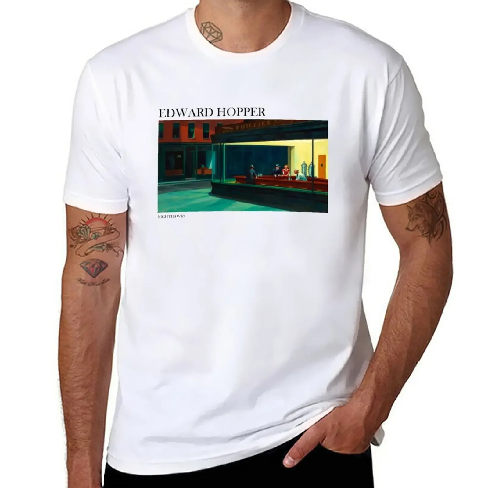 Edward Hopper Nighthawks T-Shirt blacks anime clothes Men's clothing