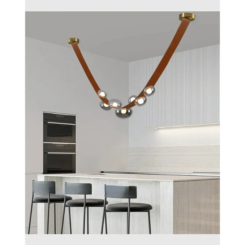 Statement chandelier Led Leather Lamp Home Decor Design Lusters black island lights for Hall Villa dining table light