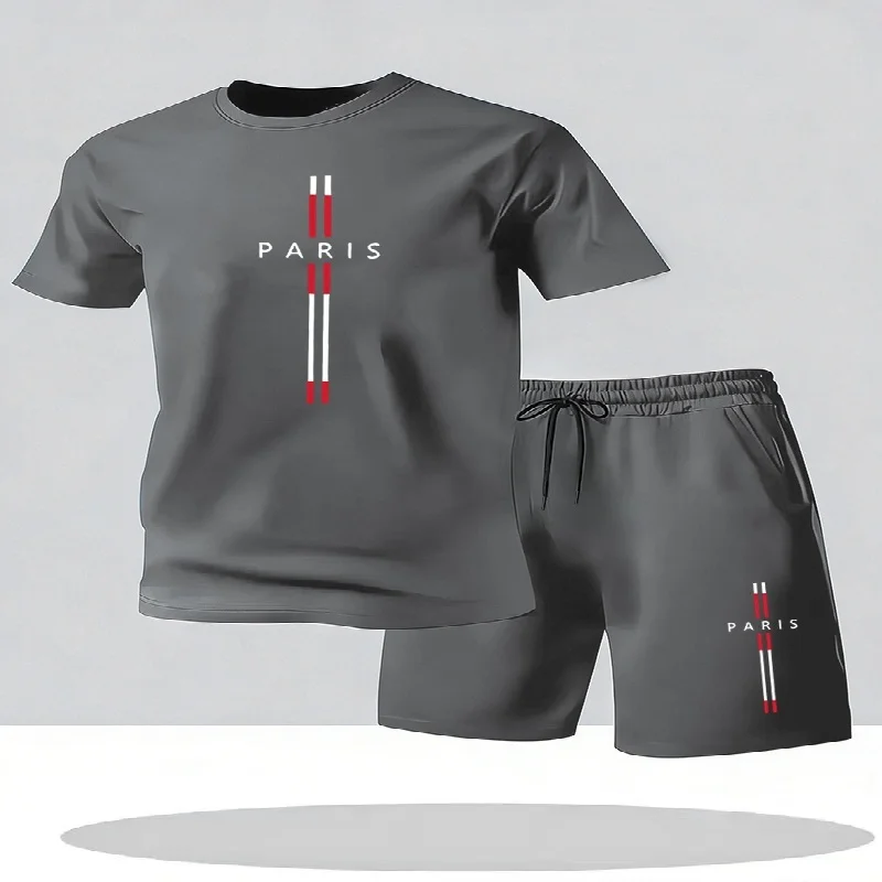 2026 Men's Casual T-Shirt and Shorts Two-Piece Set Relaxed Fit Men's Short-Sleeve Breathable Athletic Set Two-Piece Set