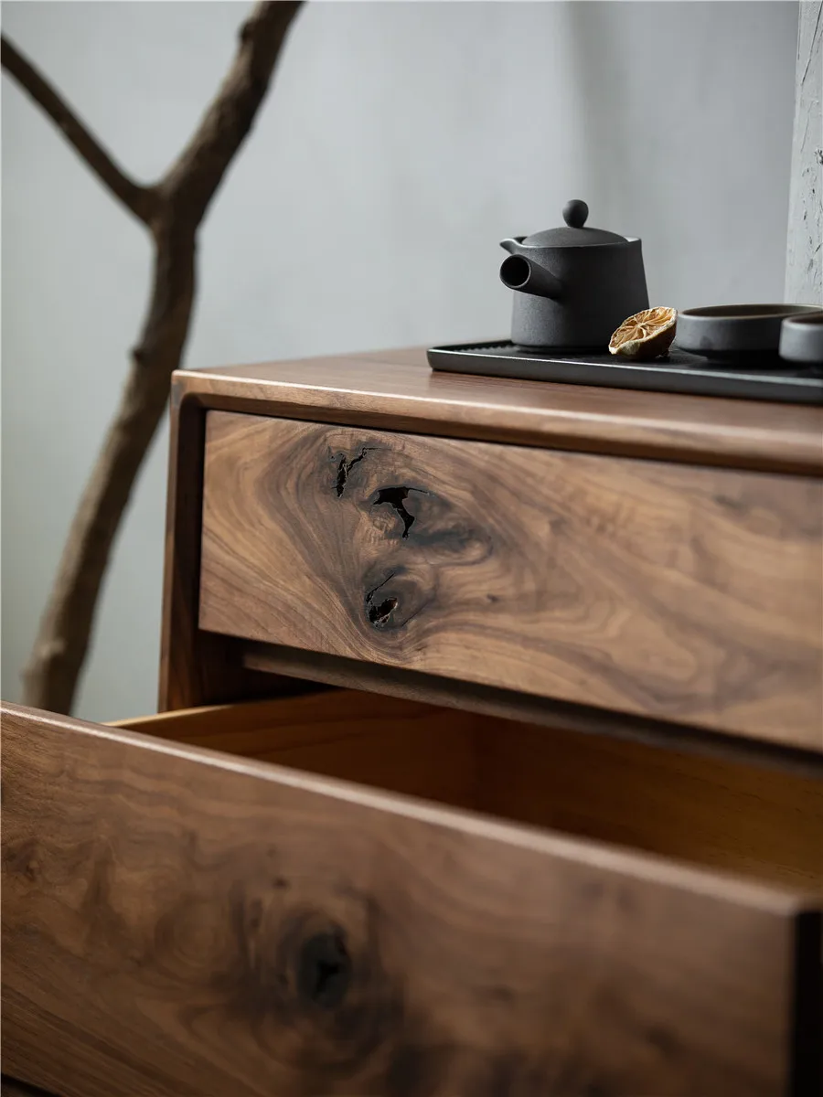 Nordic white oak, black walnut TV cabinet, simple solid wood audio-visual, wabi sandy wind locker