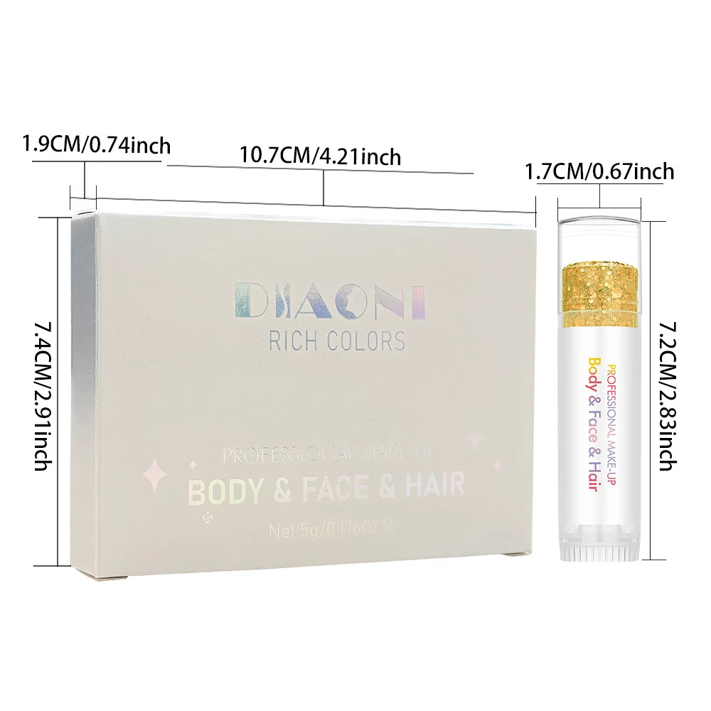 6 個パック ボディグリッタースティック スパンコールジェル マーメイドシマー トップコート フェスティバル オルギー アイシャドウ 厚い髪のメイクアップ