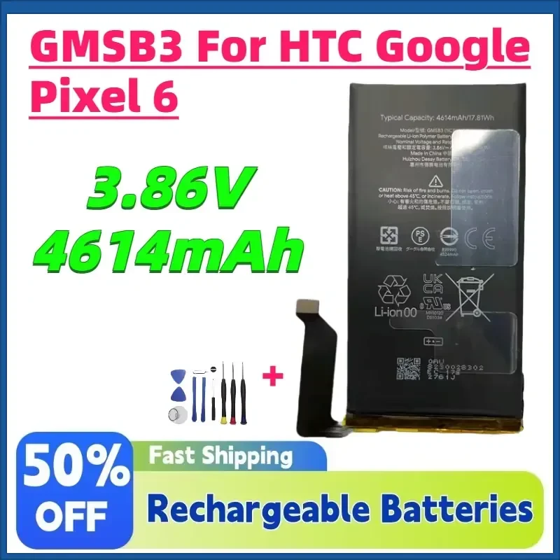 

4614mAh 17.81Wh GMSB3 Replacement Battery for HTC Google Pixel 6 GMSB3 GB7N6 G9S9B G9S9B16 GR1YH Mobile Phone Batteries+Tools
