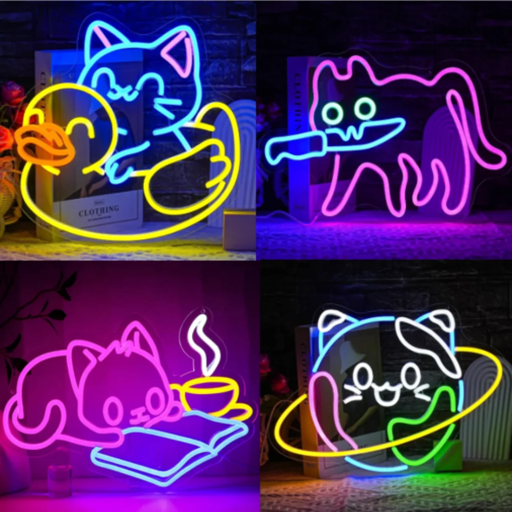 

LED With A Knife Sneaky Cat Neon Sign Knife Neon Light Adorable LED Neon Sign Cat Cafe Cat House Store Restaurant Home Kitchen