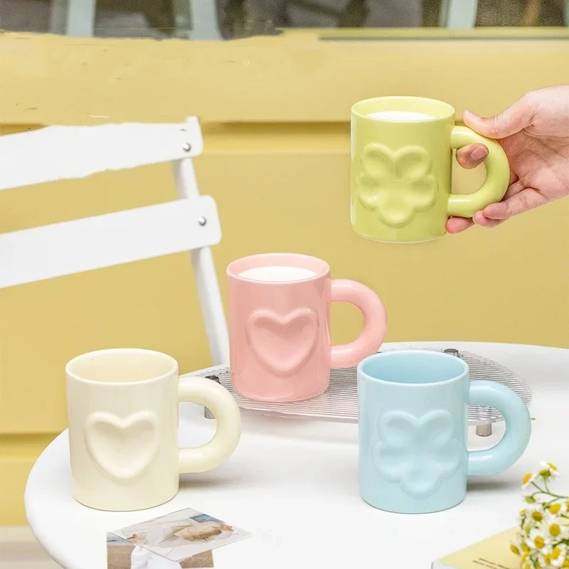 1Pcs 300ML Fashion Light Luxury Mug Girl Heart Ceramic Coffee Cup High-end Gift Boutique Kitchen Living Room Supplies