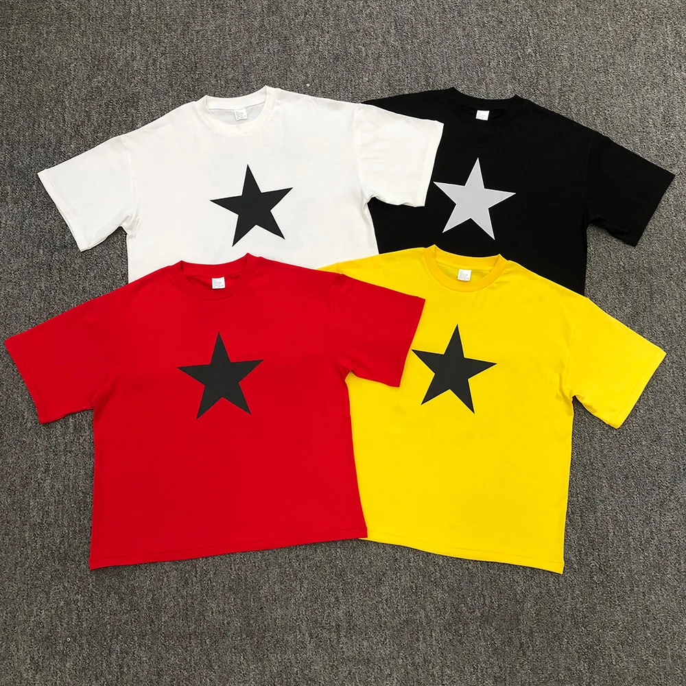 Summer Kanye West Short Sleeve Mask Pentagram Print T-Shirt Men Women Vultures Short-Sleeved Tee Loose Oversized T Shirt