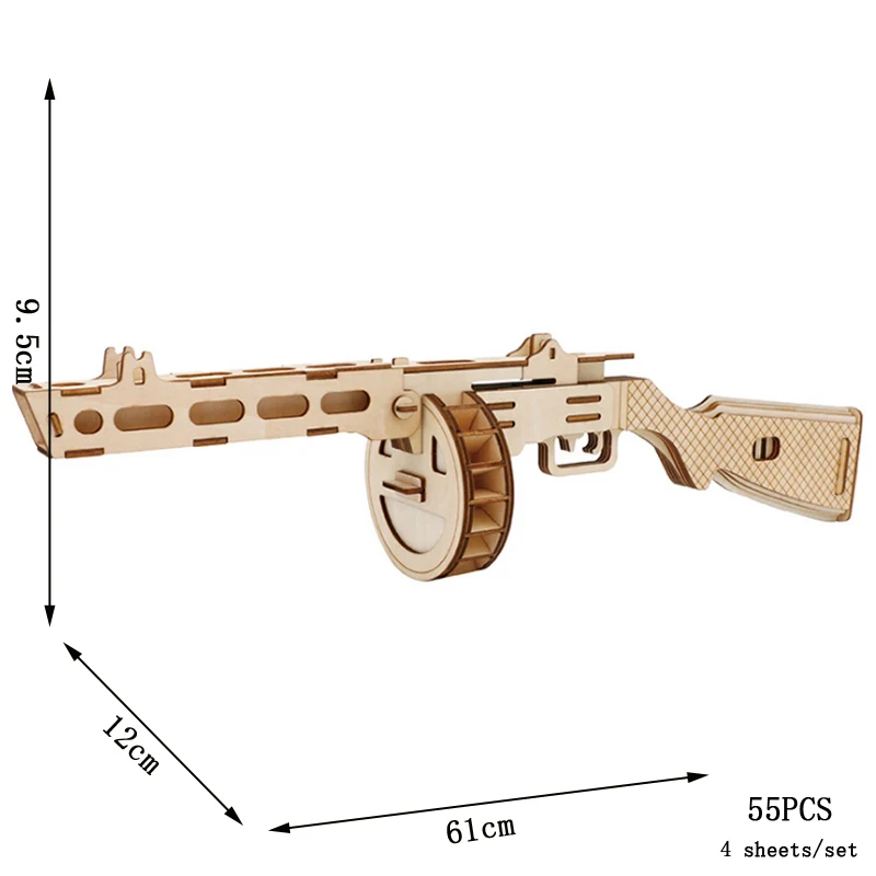 Puzzles de mitrailleuse en bois léger 3D pour enfants, jouets de bricolage pour garçons et adolescents, jeu d\'extérieur, cadeau, PPSH41