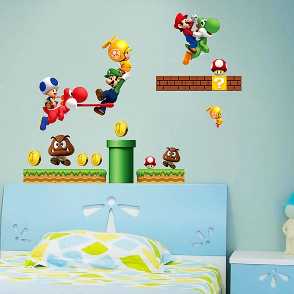 

Super Mario Pattern Mario Bros Yoshi Mushroom Wall Stick Toy Removable Decal Cartoon Large Home Decoration Art Nursery Kid Mural