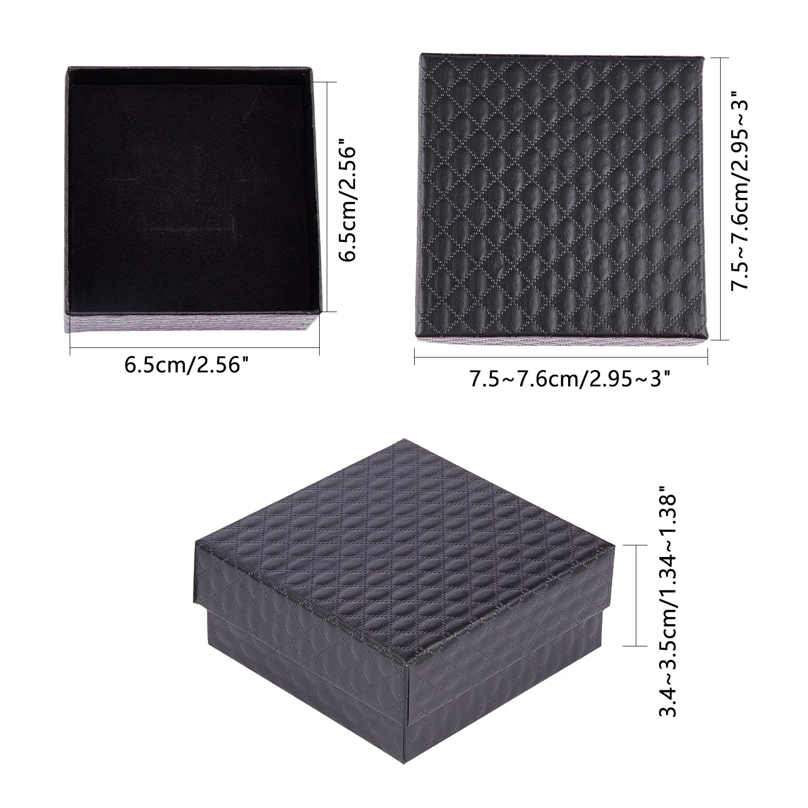 12 pcs 7.5x7.5x3.5cm Black Square Cardboard Jewelry Boxes for Pendant  Earring  Ring Jewelry Gift Boxes