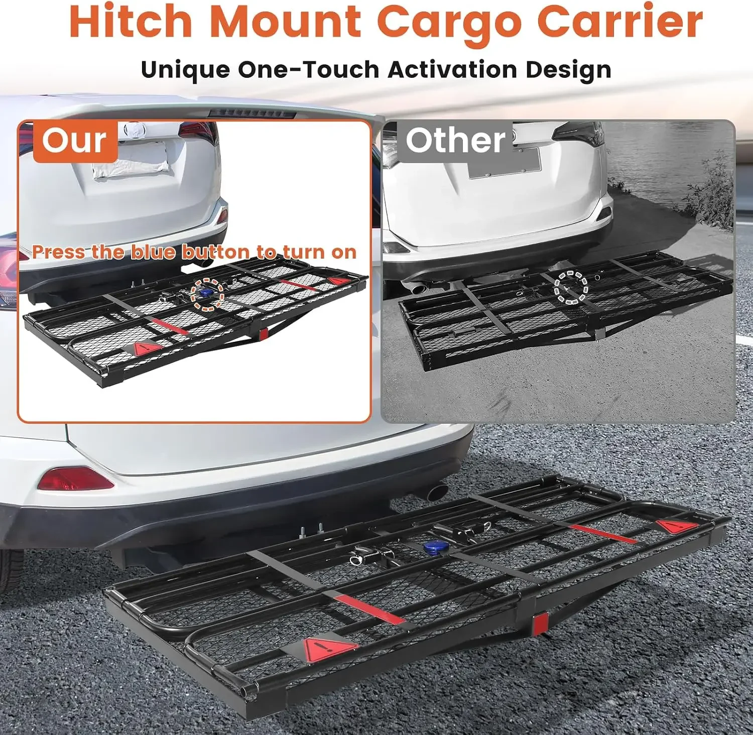 Folding Hitch Mount Cargo Carrier with Button Lock, 60