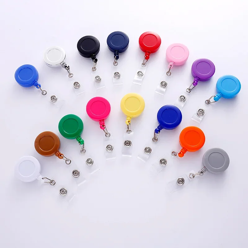 10pcs Retractable Pull Badge Reel Plastic ID Lanyard Name Tag Key Ring Chain Clips Hospital Nurse Badge Holder Credential Holder