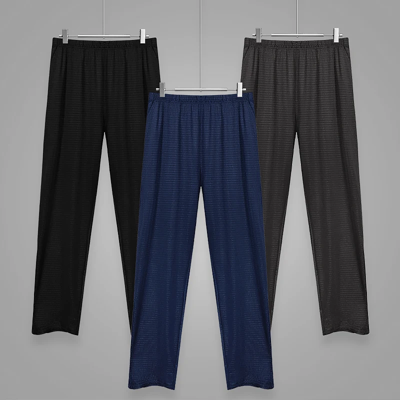 Мужские летние повседневные длинные брюки из ледяного шелка, брюки с кондиционером. Тонкий фасон, подходящий для весны и осени, свободный крой.