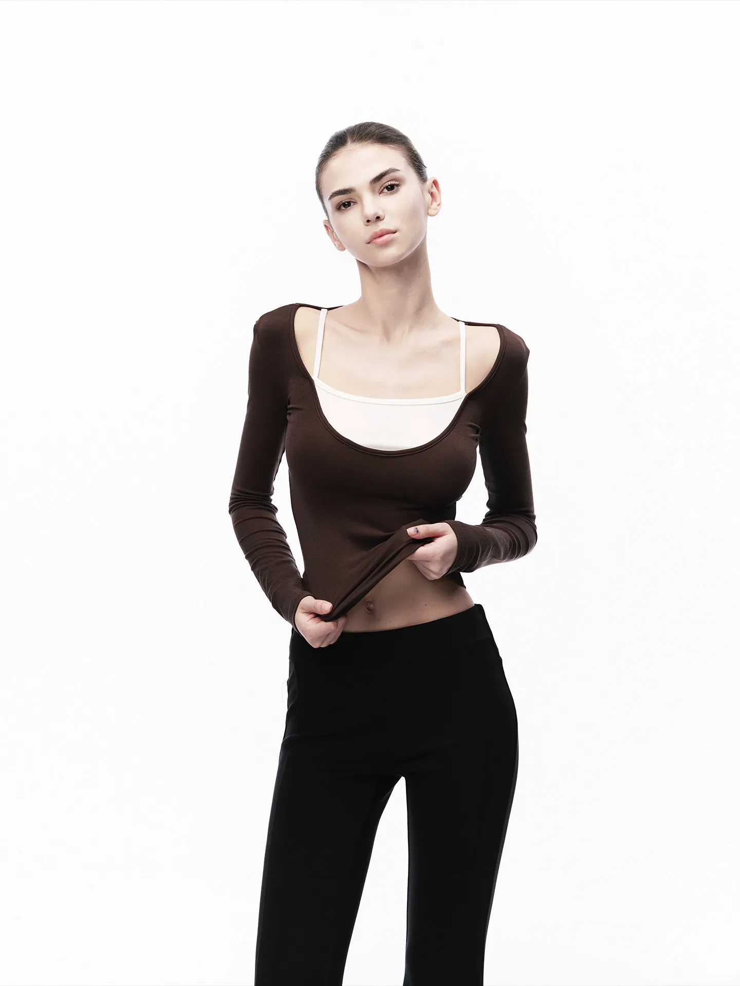 

JLAUNT American Retro Long Sleeve Base Shirt Women's Slim Fit Inner Wear Fake Two-Piece Trendy Girl Top Soft Blend Casual