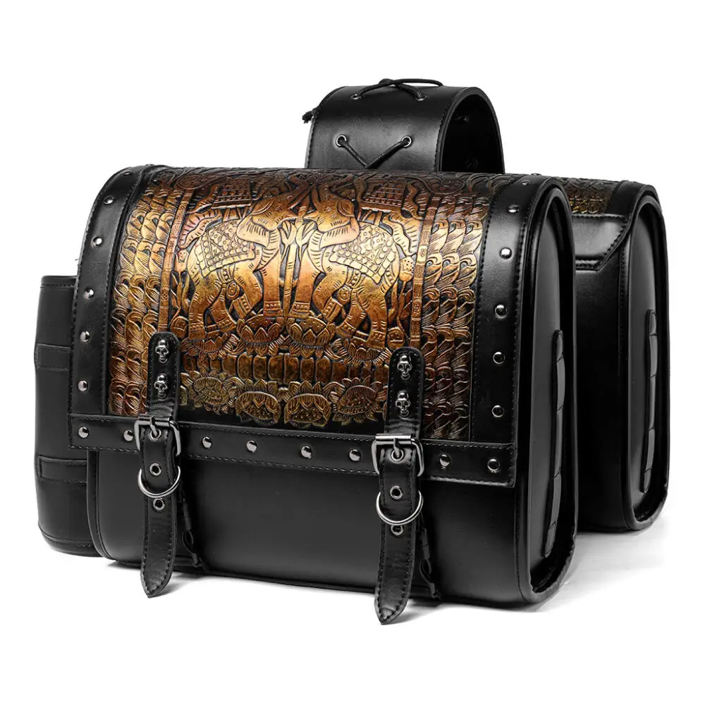 

Retro Motorcycle Hanging Bag Pu Leather Knight Modification Bag for Multi Model Embossing Elephant Partern Medieval Steampunk