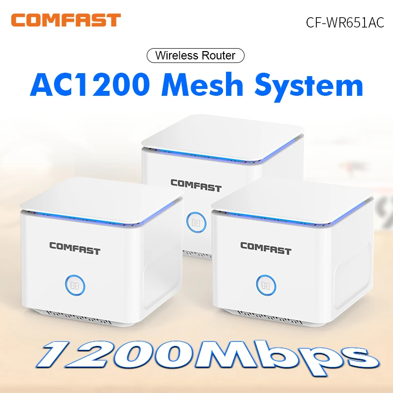 Comfast AC1200 Mesh WiFi System Whole Home Coverage Gigabit Wi-Fi Router Range Extender 4*5dbi Antena Mesh Network Booster 3Pack