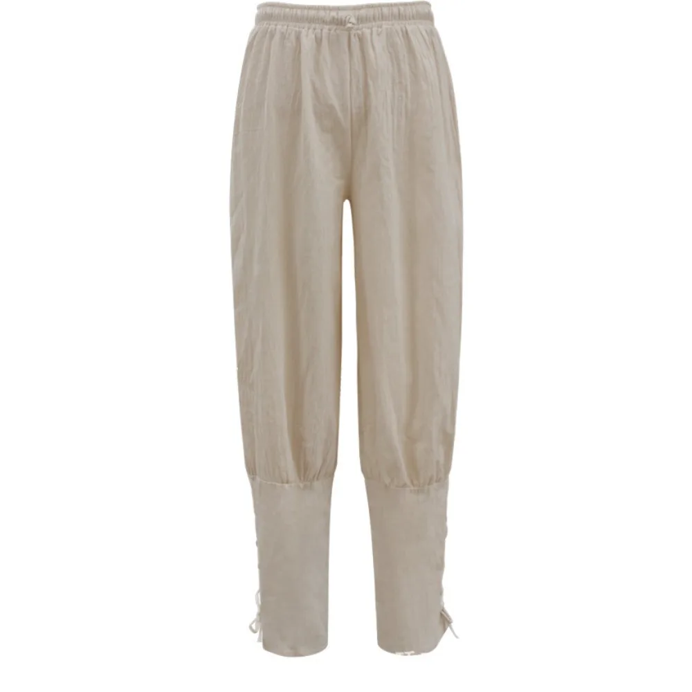 Calças casuais soltas medievais de cor sólida – Calças compridas de Halloween com alças no tornozelo, ajuste skinny para temas medievais