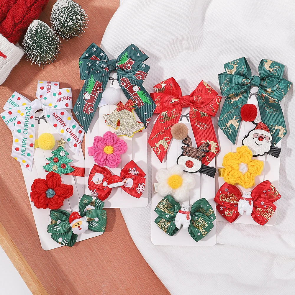 5 teile/satz Weihnachten Elch Bogen Haar Clips für Baby Mädchen Nette Cartoon Haarnadeln Barrettes Seite Clip Headwear Kinder Haar Zubehör