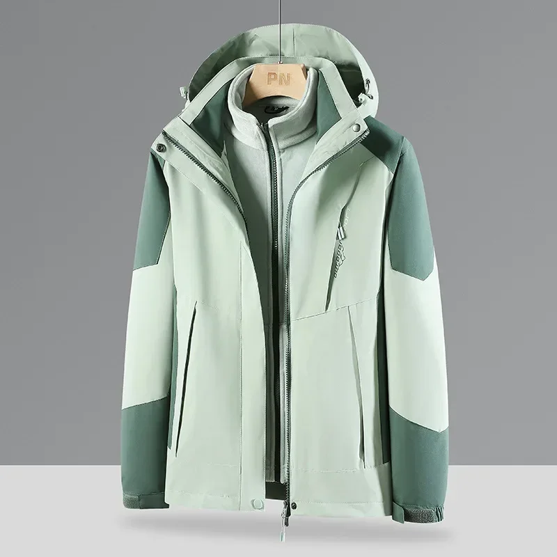 Women Men 3 in 1 Jacket Winter Outdoor Jacket Set with Fleece Linner Jackets Hooded Waterproof Windproof Shell Hiking Coats