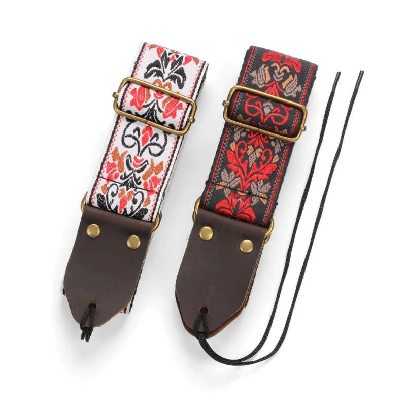 Guitar Strap Vintage Flower Adjustable Guitar Shoulder Strap Woven Embroidery Fabric Bass Strap Belt for Electric Guitar