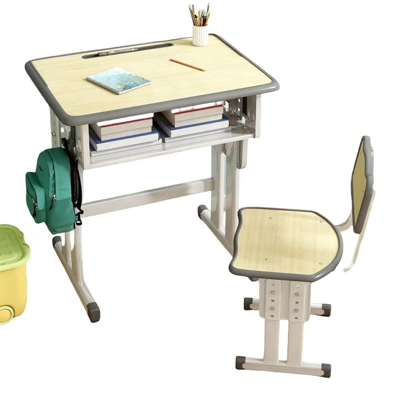 Modern Design Student Desk and Chair Set Stable Plastic and Metal Material for Home or School Study Room