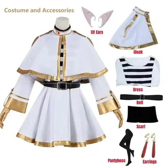 Sousou No Frieren Cosplay Costume Wig Shoes Anime Figures Magician Dress Elf Ear Halloween Party Charistmas for Women view 3