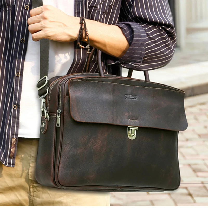 حقيبة الكتف رسول حقائب الرجال جلد طبيعي 15.4 بوصة حقيبة لابتوب للرجال حقيبة مكتب الأعمال حقيبة يد