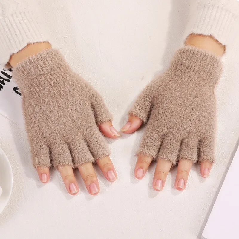 Simple Gloves Lightweight Solid color Half-finger Warm gloves Warm Knitted gloves for Students