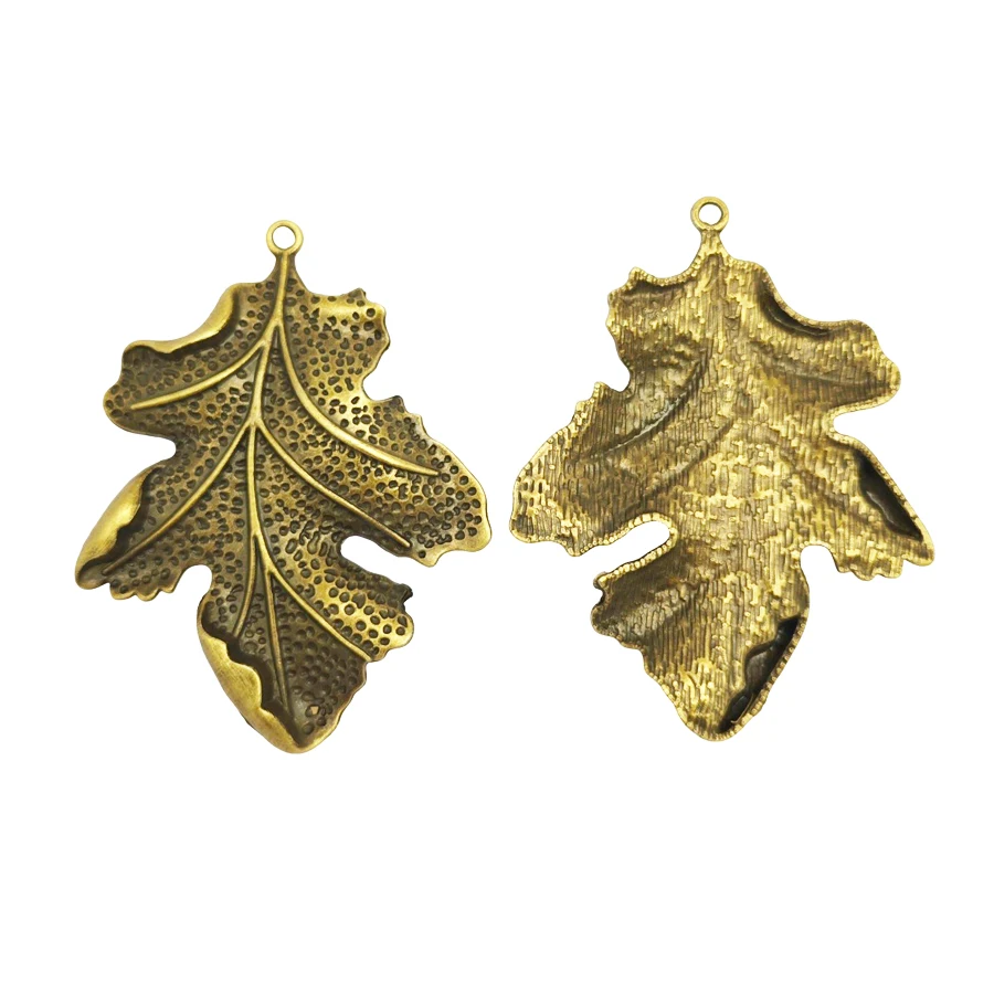 Julie Wang 2pcs Alloy Antique Copper Leaves Charms Necklace Pendants Earrings Findings Jewelry Making Accessory