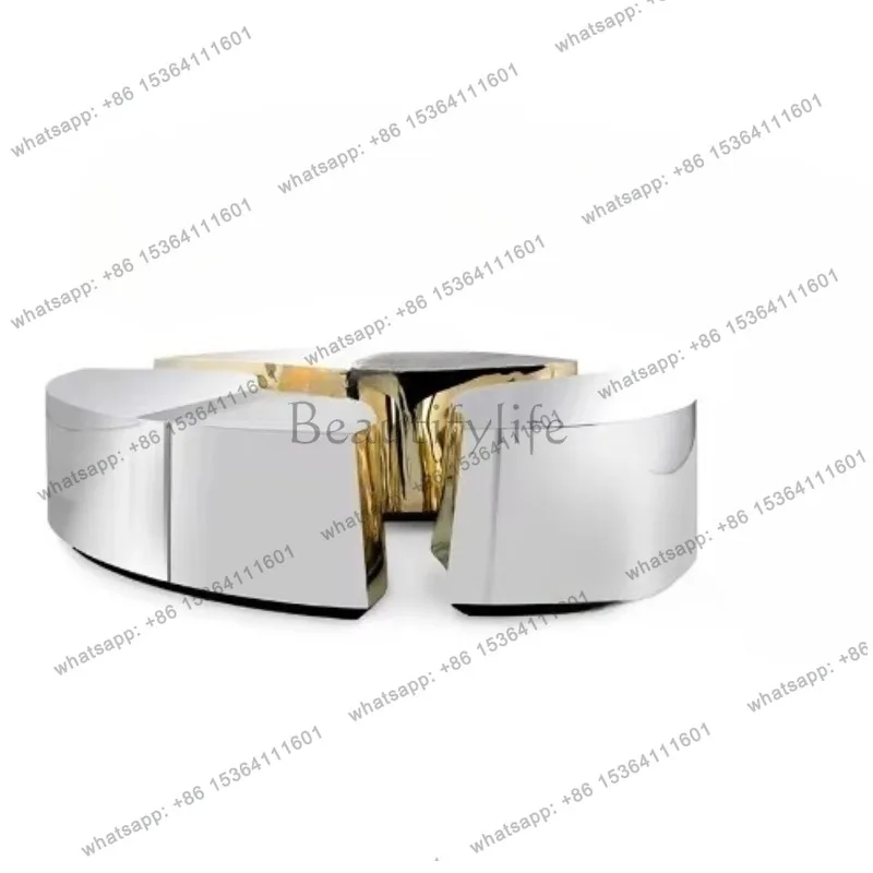 YJ High-end clubhouse villa light luxury combination coffee table oval two-color metal stainless steel tea table