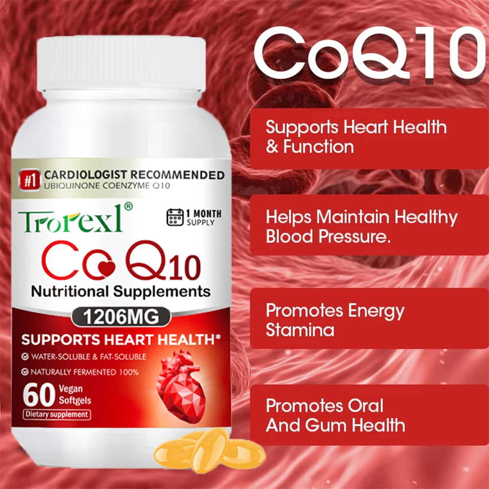 Coenzyme Q10 COQ10 Capsules Antioxidant Supplement for Vascular and Heart Health & Energy Cardiovascular & Cholesterol Health