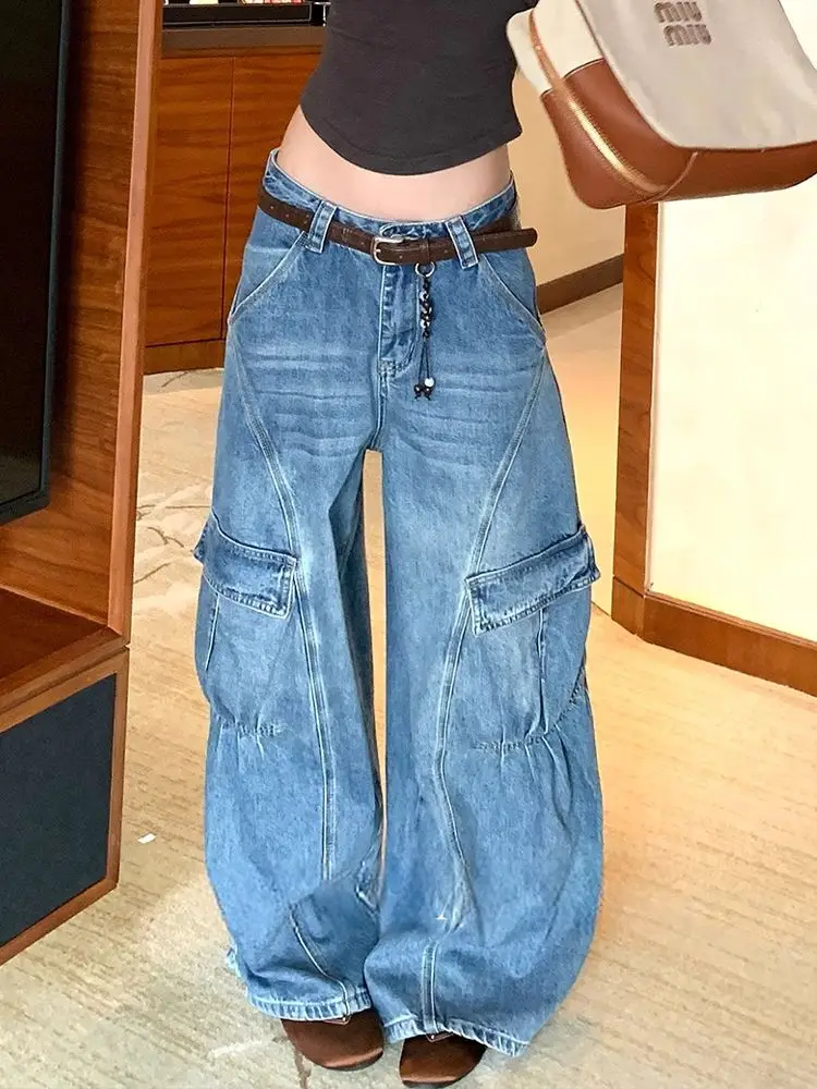 Harajuku nouvelle mode géométrique broderie Baggy jean femmes Y2K haute rue Vintage Hip Hop populaire décontracté Joker pantalon à jambes larges