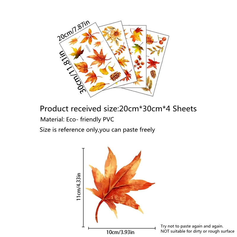 Autumn Maple Leaf Window Clings Double Sided Pine Cone Window Decals Glass Window Doors Window Stickers Shop Window Glass Decor