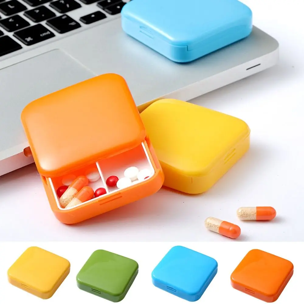 Creative Plastic Push-Pull Pill Box Two-Compartment Square Small Medicine Box Candy Color Dust-Proof Pill Cases Tablet