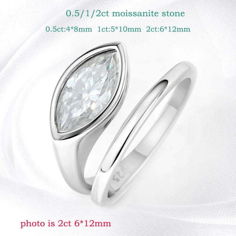 Smyoue 0.5-2CT Marquise Cut Moissanite Rings for Women Lab Diamond Solitaire Wedding Band Girls 925 Sterling Silver Jewelry Fine