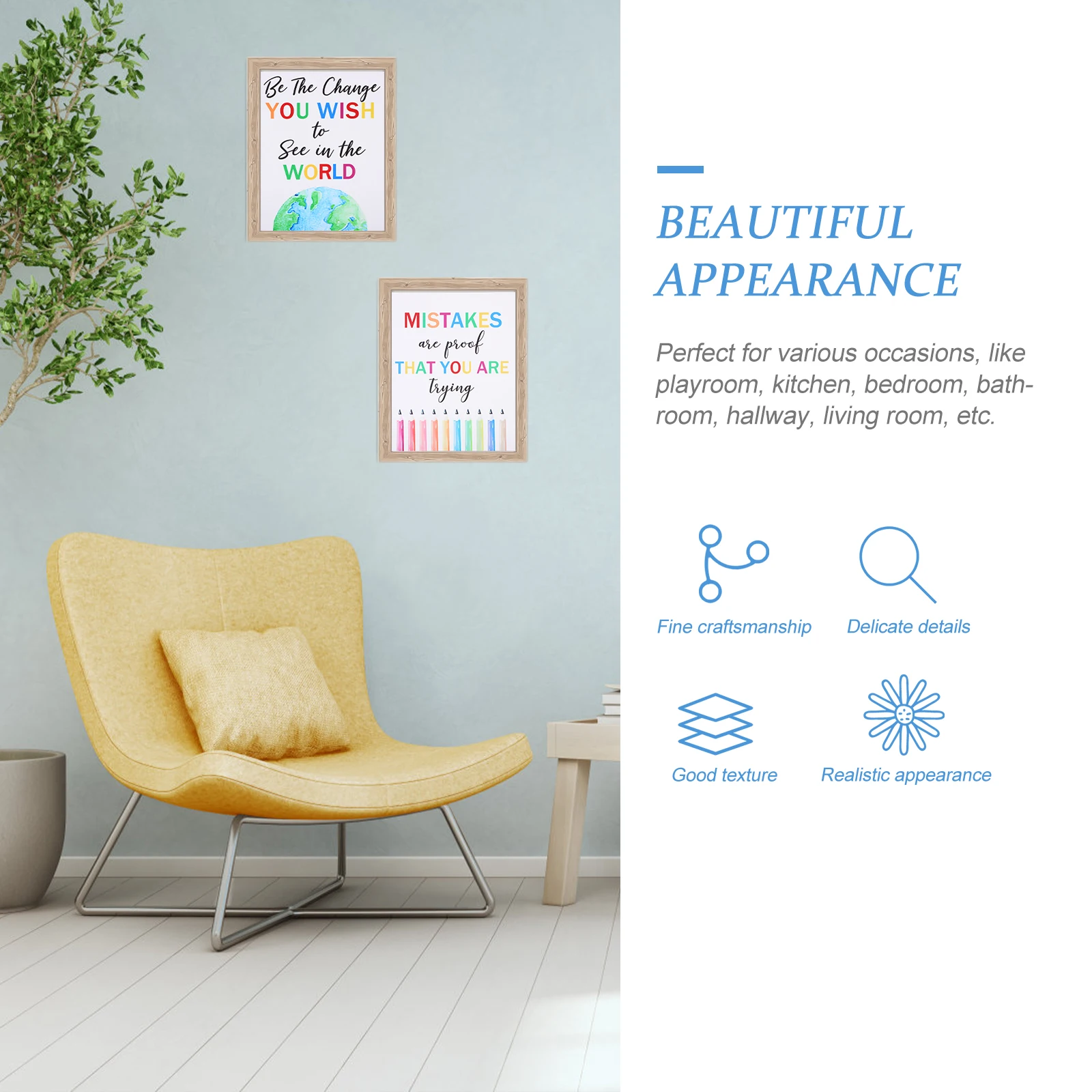 

6 pcs Decorative Art Motivational Pictures Non-Woven Fabric Bedroom Playroom Bathroom Hallway Living Room Decor