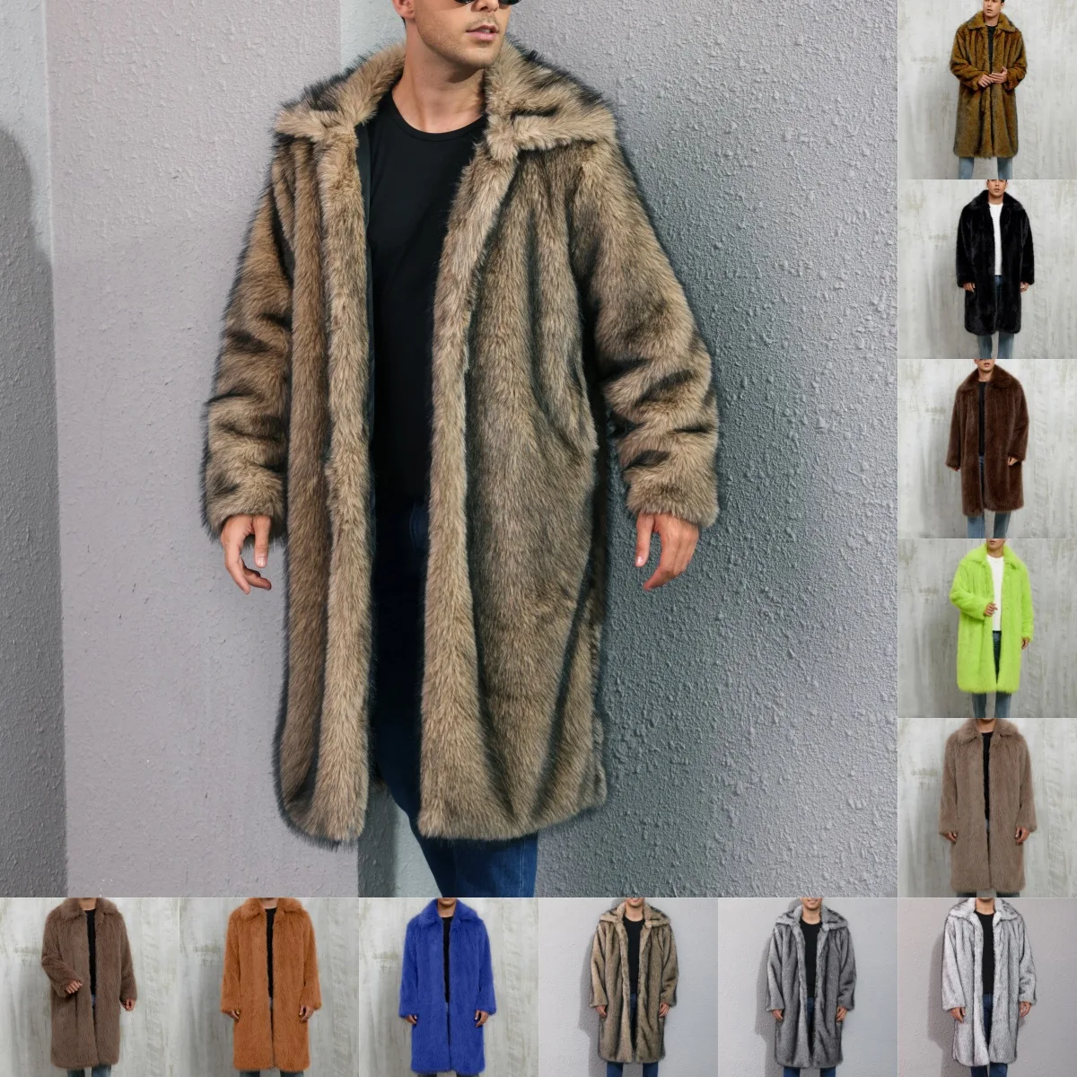 

2026 Autumn Winter New Men Square Collar Faux Fur Long Length Warm Thick Fur Trim Multi Color Outerwear